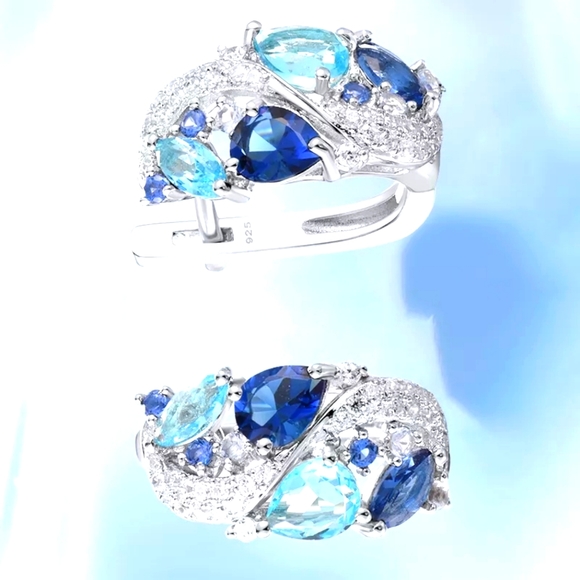 Sapphire Crystal Hoop Earrings - Picture 7 of 7